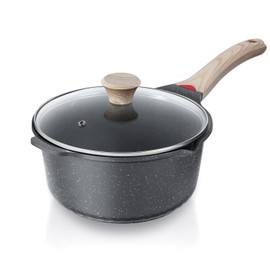 Bakoniion Ceramic Nonstick 4 QT Saucepan with Lid, Cast Aluminum Stockpot with Stay-cool Handle,Compatible with All Cooktops,Dishwasher Safe