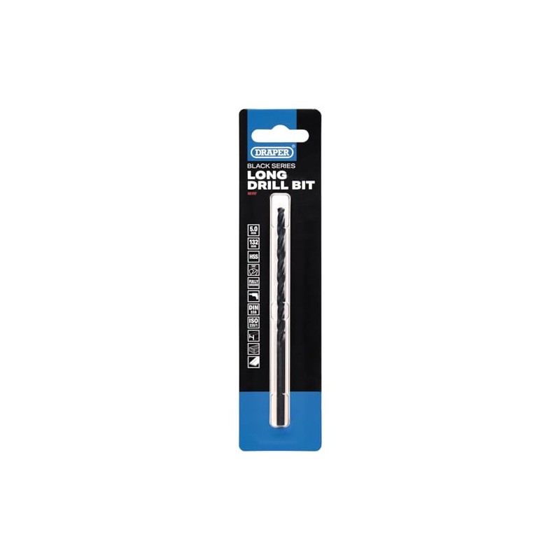Draper Black HSS Long Drill Bit 5.0 x 132mm -