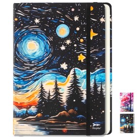Harphia A5 8.27 x 5.71 inch Hardback Notebook Line Journal with Strap Closure, 100g Paper Pages - Starry Night