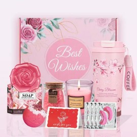 De Cuidado Personal Para Mujeres Regalos De Cumpleaños Para Mujeres Cesta Spa De Vela Aromaticas, Cesta De Regalo Relajante De Spa, Regalos De Lujo Rosa Para Mamá, Hermanas, Novias