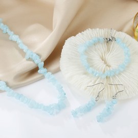 RUOFFETA Turquoise Choker Necklace, Natural Tumbled Stone Dangle Earrings Natural Crystal Bracelet Jewelry Set for Women Chakra Healing Gemstone Necklace(Light Blue)