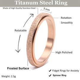 FASHGOOD 3mm Titanium Steel Fidget Anxiety Rings for Women Men,Sandblast Fidget Spinner Ring for Stess Relief,Wedding Band Ring,Rose Gold Ring,Women's Rings 9