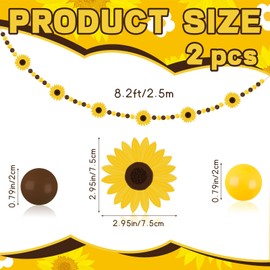 8.2 Ft Spring Sunflower Wooden Beads Garland Sunflower Garland with Wooden Beads Rustic Farmhouse Wood Beads Sunflower Hanging Banner for Home Office Party Decor Tiered Tray Shelf Displays