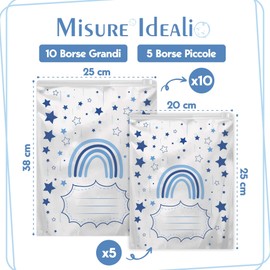 Lilnjoy 15 Stück Wickeltaschen für Neugeborene Krankenhaus (blau) - 10 große und 5 kleine Beutel Babyausstattung Krankenhaus wiederverwendbar für Kindergarten und Reisen - Wertvolle Geschenkidee für