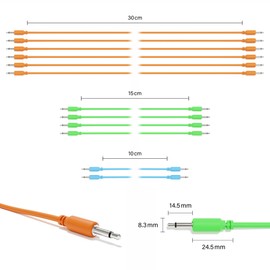 ExcelValley - 12-Pack - Mono Modular Patch Cables TS 3.5mm 1/8 inch Eurorack Synthesizer [12B-Pack]