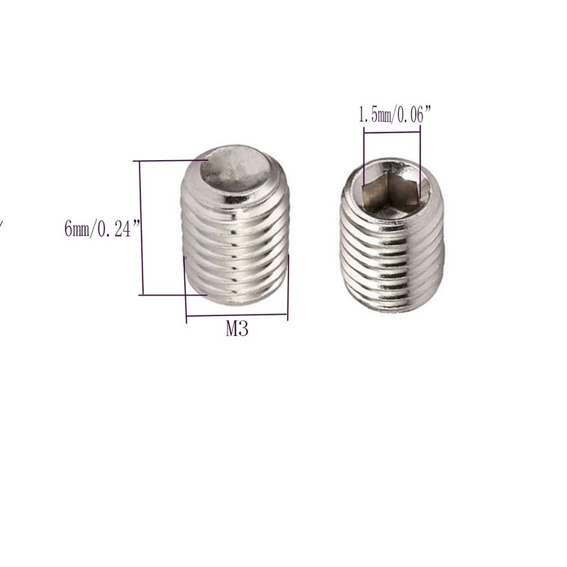M3 x 6mm Stainless Steel Socket Set Screws Hexagon Socket
