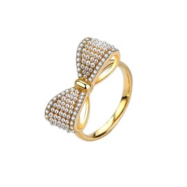 K.L.Y Women's Ring, Popular, Ribbon, 18K Gold Coated, Cubic Zirconia, Pearl, Pearl, 18K Gold, Popular Ring, One Size, Cute, Bowknot Ring, Birthday Gift, Cubic Zirconia