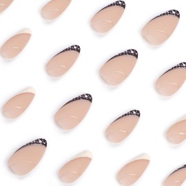 24 Pcs Winter Almond Fake Nails Press ons - CEWEWP Matte Press on Nails Short Almond French Nail Tips with Design Full Cover False Nails Glue on Nails Stick on Nails Artificial Acrylic Nail Art Kit