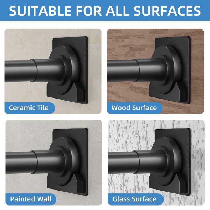 CorkLatta Matte Black Shower Curtain Rod,1 Inch Diameter Stainless Steel