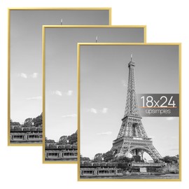 upsimples 18x24 Picture Frame Gold 3 Pack, Scratch-Proof Poster Frames 18 x 24 for Photo Gallery - Slide-in Strips, Horizontal or Vertical Wall Mounting
