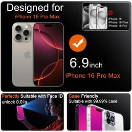 Heromiracle Heromiracle 2 Pack for iPhone 16 Pro Max Privacy Screen Protector Tempered Glass for iPhone16 ProMax Anti-Spy Film Anti-Blue Light with Installation Frame No Bubble (6.9 inch Pink)