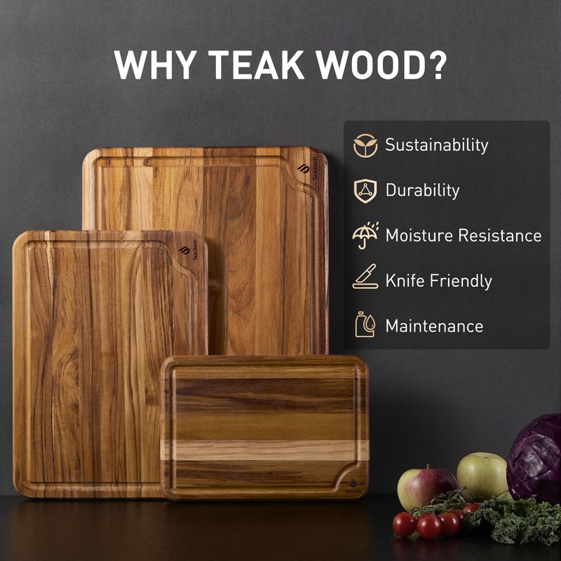 Teak Wood Cutting Board Set for Kitchen High-End Non Toxic