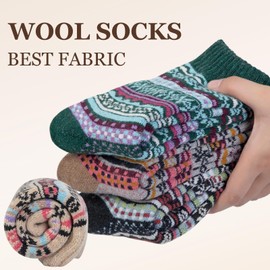 Aurmly Thermal Wool Womens Socks, Ladies Walking Winter Warm Thick Socks Comfy Breathable Cotton Cozy Socks for Women Outdoor Hiking Running Work Boot Socks 5 Pairs, UK4-8