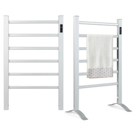 Tangkula Freestanding & Wall Mounted Towel Warmer, 6 Bars Heated Towel Rack w/ 8H Timer & LED Display, Aluminum Towel Heater w/Overheat Protection & Constant Temperature Control (Silver, 6 Bars)