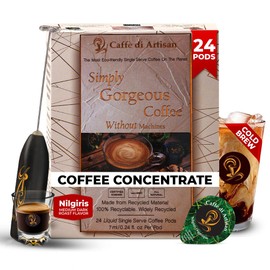Caffè di Artisan Nilgiris Organique Liquid Coffee Pods – 24 Count | Medium Dark Roast Arabica from the Nilgiris | Peel & Pour Convenience – Cold Brew, Iced & Hot – Machine-Free, Eco-Friendly