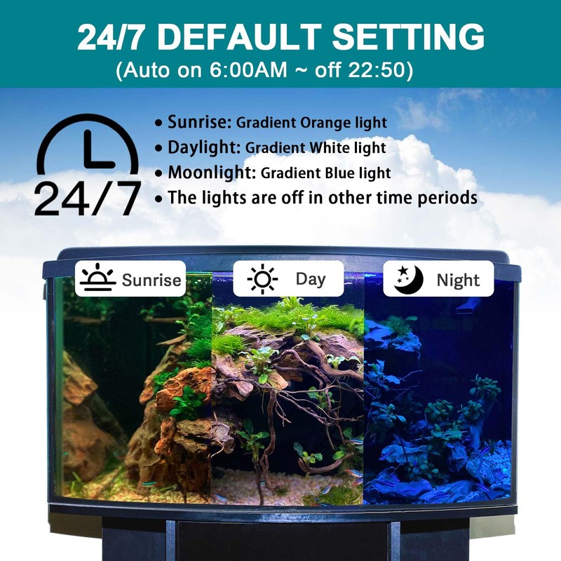 hygger 24/7 Mode Submersible Aquarium LED Light, Full Spectrum Hidden