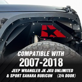 YZONA Front Inner Fender Liners Compatible with 2007-2018 Jeep Wrangler JK & JKU Unlimited Sport Sahara Rubicon, Bolt-on Style Fenders Flares Steel Wheel Well Cover Mud Guards (2/4 Doors)