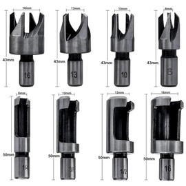 Bestgle Woodworking Drill, Hole Saw, Plug Cutter, Woodworking Drill, Drilling Bit, Wood Dowel, Drill Bit, 4-Tooth Chamfering Cutter, Hole Saw, 0.4 inch (6 mm), 0.4 inch (10 mm), 0.5 inch (13 mm), 0.6