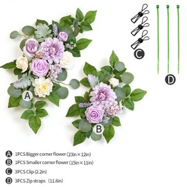WEIERYUE(Pack of 2 Artificial Flowers Decorations,Artificial Arch Backdrop Garlandfor Ceremony Party Reception Entrance Welcome Easel Door Floral Decor Wall Home Entryway Outdoor(Cream Purple)