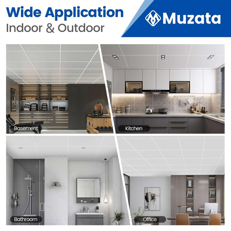 Muzata 64 Sq Ft Drop Ceiling Grid System White Complete