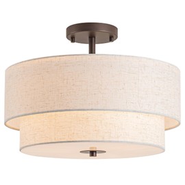 Bargeni Semi Flush Mount Ceiling Light,16 inch Double Drum Ceiling Light Fixture,3-Light Semi Flush Mount Light Fixture,Oil Rubbed Bronze Finish,Modern Ceiling Light for Living Room,Bedroom,Hallway