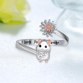 qielizhu Guinea Pig Ring 925 Sterling Silver Adjustable Guinea Pig Open Ring Guinea Jewelry Gifts for Women