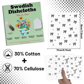 Deorfuy Swedish Dishcloths for Kitchen, 6PCS Black Bow Cellulose Sponge Reusable Paper Towels Washable, Absorbent Fast Drying Swedish Dish Cloth for Home Cleaning