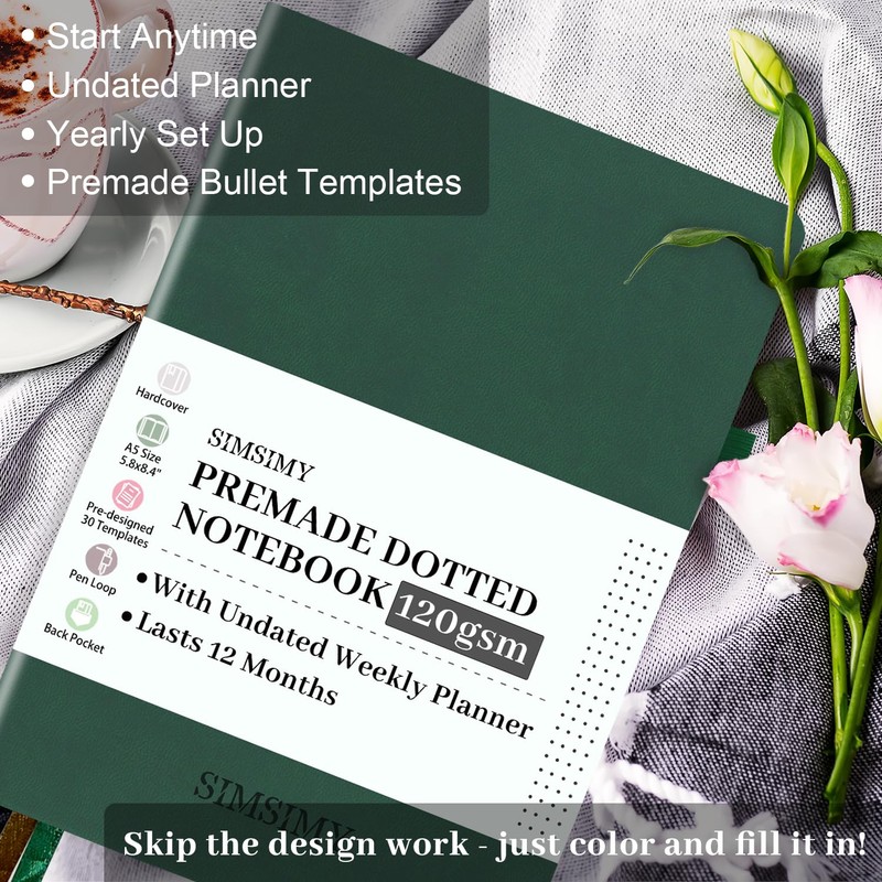 SIMSIMY Dotted Journal Notebook with Premade Bullet Templates, Pre-made Dot