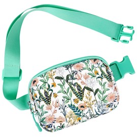 Simikol Ultra Lightweight Belt Bag Cute Crossbody Bags for Women Fashion Pattern Waist Packs Waterproof Running Workout Hiking Travel Fanny Pack,Green Flowers, Casual