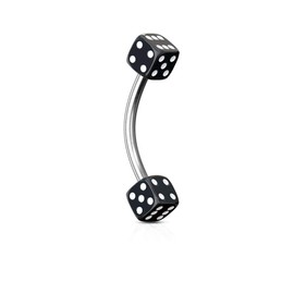 Pierced Owl 16GA 316L Stainless Steel Acrylic Dice Curved Eyebrow Barbell (Black)