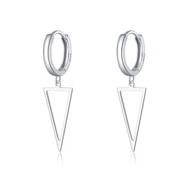 SLUYNZ 925 Sterling Silver Triangle Dangle Earrings for Women Teens Simple Geometric Dangle Earrings Minimalist Hoop Earrings Drop (A-Silver)