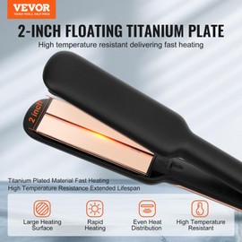 VEVOR Hair Straightener, 2-inch Titanium Flat Iron - with Infrared and Negative Ions, Dual Voltage 110V/240V Hair Straightener Flat Iron with LCD Display and 11 Temp Levels for Salon Home Travel