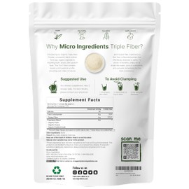 Micro Ingredients Organic Triple Fiber Powder, 2 lb | 3-in-1 Formula with Inulin, Acacia & Psyllium Husk | Daily Soluble Prebiotic Fiber for Digestive Health & Hunger Support | Unflavored, Vegan
