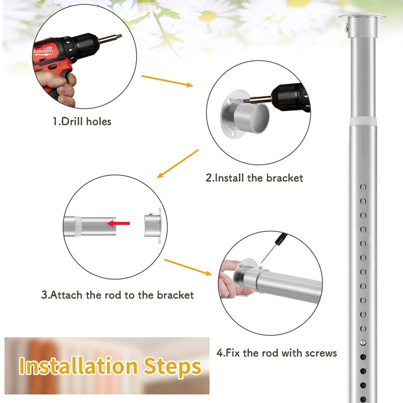 Closet Rod, 17 to 99 Inch Stainless Steel Adjustable Closet