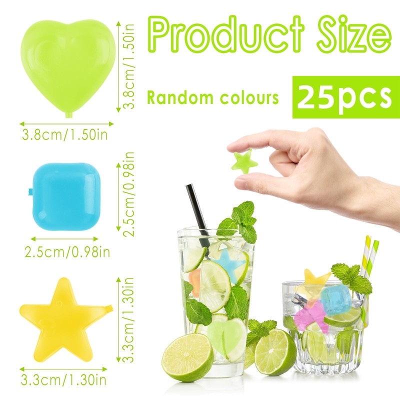 RosyFate Reusable Ice Cubes, Pack of 25, Plastic Heart, Plastic
