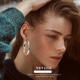 NEVEGE Silver Hoops Earrings for Women Hypoallergenic 925 Sterling Silver Hoop Earrings Thick Large Big Silver Hoop Earrings for Women 65mm