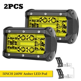 2x5" 3000K Yellow Front Bumper LED Work Light Bar Combo Driving Fog Pods UTV ATV