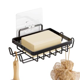 Soap Dish Holder, No Drilling Soap Bar Holder, Adhesive 304 Rustproof Stainless Steel Bar Soap Holder, Wall Mounted Soap Dish for Shower, Bathroom Kitchen Sponge Holder (1, Black 2)