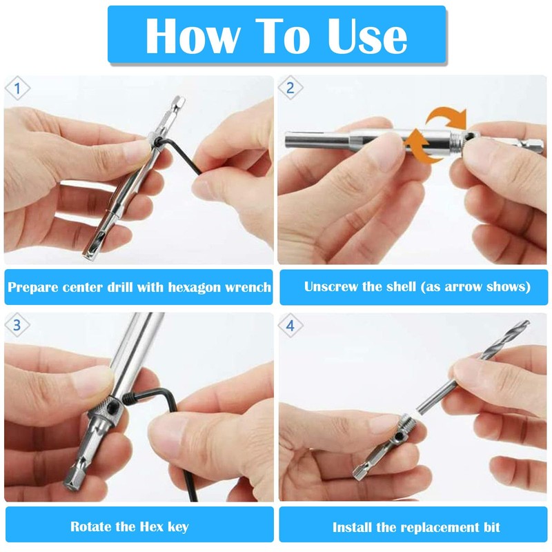 4PCS Self Centering Drill Bit, Hinge Drill Bit Self Centring,