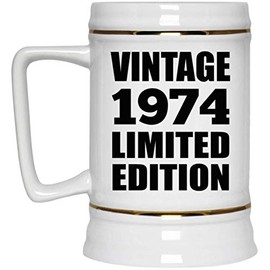 Designsify Gifts, 51st Birthday Vintage 1974 Limited Edition, 22oz Beer Stein Ceramic Tankard Mug with Handle for Freezer, for Anniversary Mom Dad Parents Fathers Mothers Day Party, to Men Women Him