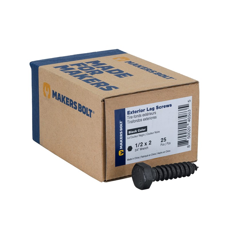 1/2" x 3”, 25-Piece Black Lag Bolts, Rustproof 4-Layer Ceramic