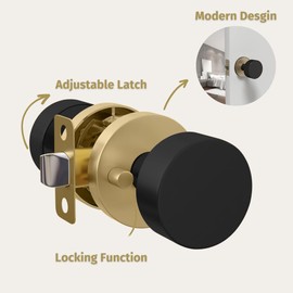 Mega Handles - Buena Privacy Door Knob for Hallway, Closet and Bathroom, Reversible Heavy Duty Design Door Knobs, Fits All Standard Door Sizes, Screws Included - Satin Brass/Matte Black (1 Pack)