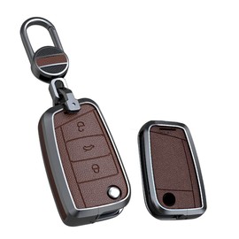 KUNIO Folding Car Key Cover fit for VW Golf 7 MK7 Polo Jetta 4 Touran T-ROC Tiguan Accessories Leather Key Cover Key Holder case Cover Key Fob Keychain Key Case B Brown