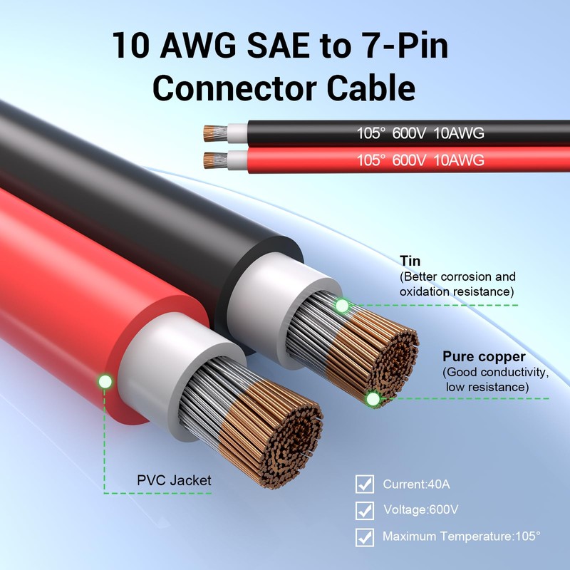 7 Way Trailer Plug to 2 Pin SAE Power Supply,7