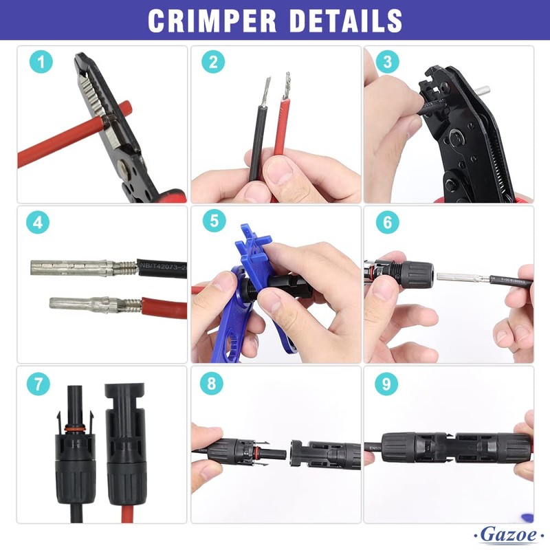 Gazoe Solar PV Cable Crimping Tool for Solar Wire Connectors,