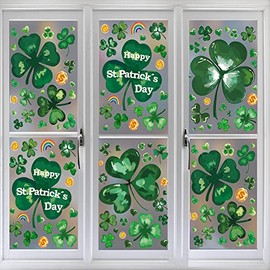 St. Patrick's Day Window Clings Shamrock Stickers 8 Large Lucky Grass for Spring St Patricks Day Decorations Party Glass Window Wall Decor Decals Supplies