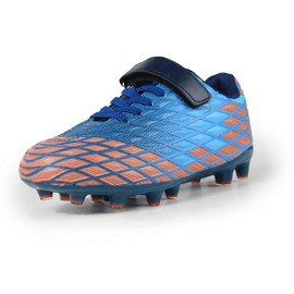 Sooneeya Kids Soccer Cleats - Boys Girls FG Soccer Shoes - Football Baseball - Blue Orange Size 1 M US Little Kid