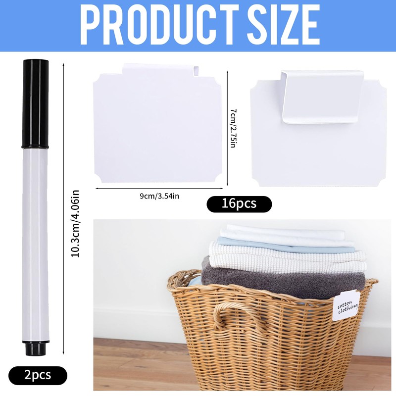HUSOUE 16PCS Labels for Baskets, Plastic Basket Labels On Writable