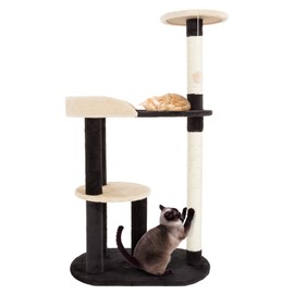 3-Tier Cat Tower - 2 Napping Perches, Peek Hole, 2 Sisal Rope Scratching Posts, and Hanging Toy – Cat Tree for Indoor Cats by PETMAKER (Black)