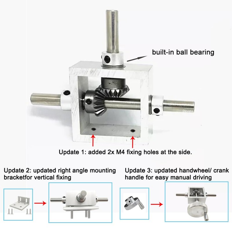 PGFUN 1:1 Right Angle Bevel Gearbox 1 Module 20 Teeth